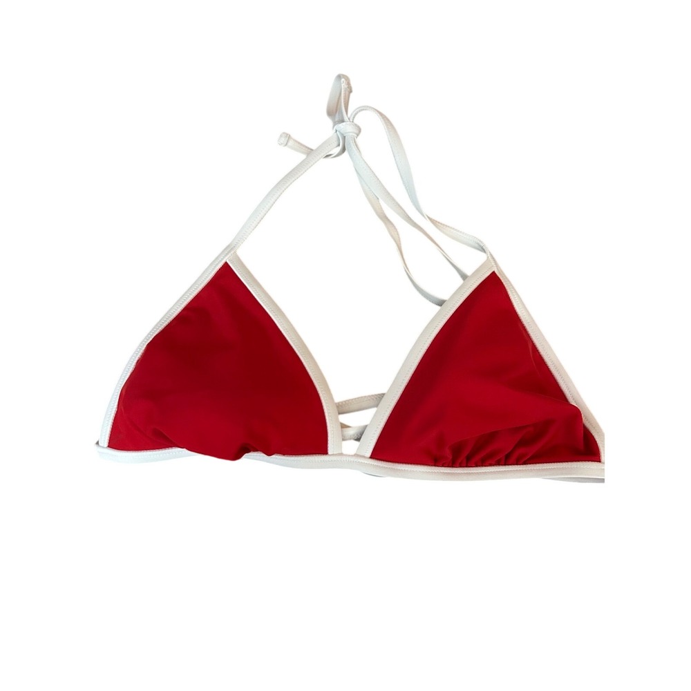 Wild Fable Red White Trim Triangle Bikini Top Swimsuit Removable Pads NWT‎